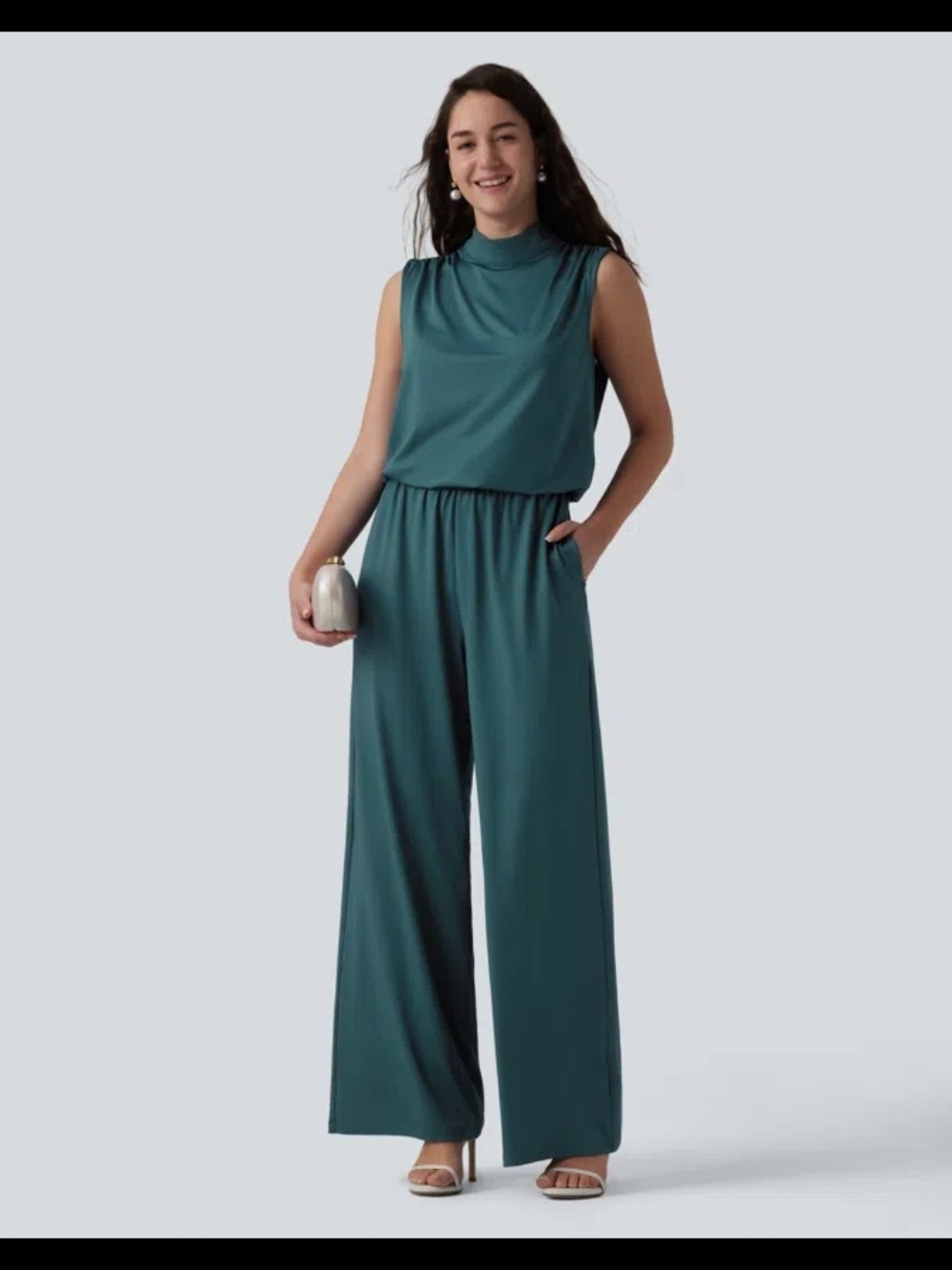 NWT Size Med HALARA Sleeveless Wide-Leg Jumpsuit in Green.